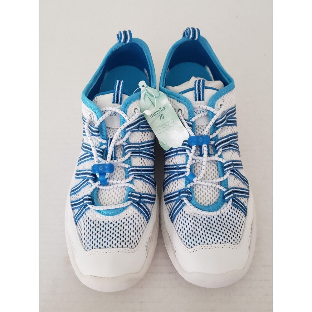 NEW Lands End Womens 6 Med White Blue Mesh Slip-on Athletic Water Shoes W Box - Picture 5 of 16